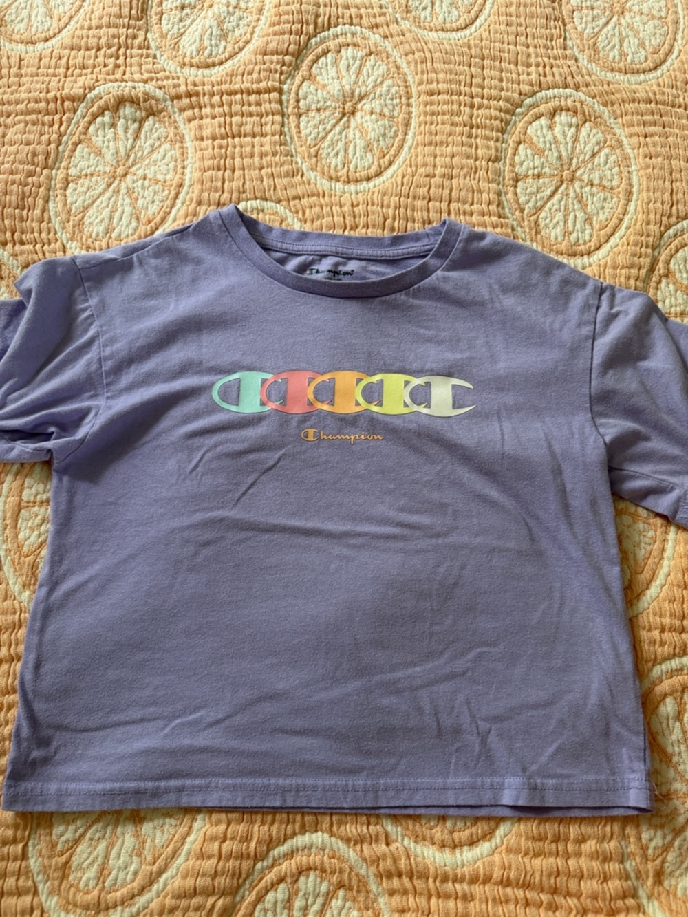 Champion Lavender Short Sleeve Tee with Pastel Multi-Logo Row